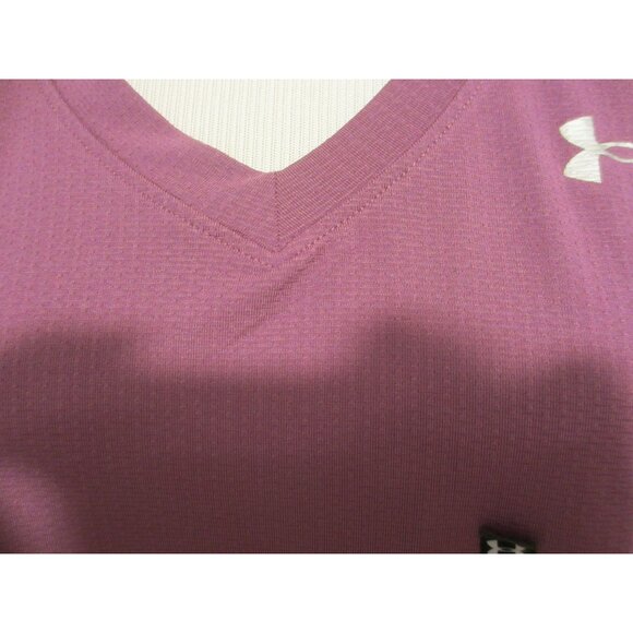 Under Armour HeatGear Loose Fit Purple V-Neck Short Sleeve Womens Shirt LG - Picture 6 of 7